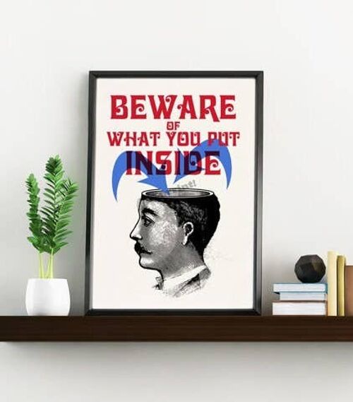 Wall art print Smart quote Beware of what you put inside Victorian poster printed on white paper cardboard. TYQ052WA4 - A5 White 5.8x8.2