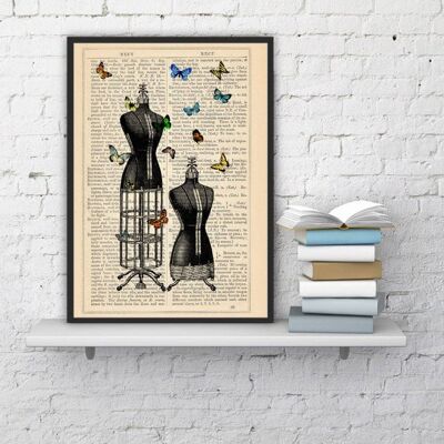 Wall art prints Butterfly collage Dress - Book Page M 6.4x9.6 (No Hanger)