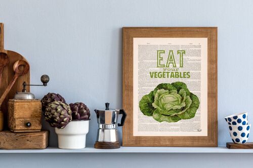 Wall art prints, Eat your vegetables, Kitchen wall decor, Giclee art, Dictionary art, Veggies print, Foodie gift, Kitchen Wall art TYQ037 - Book Page L 8.1x12 (No Hanger)