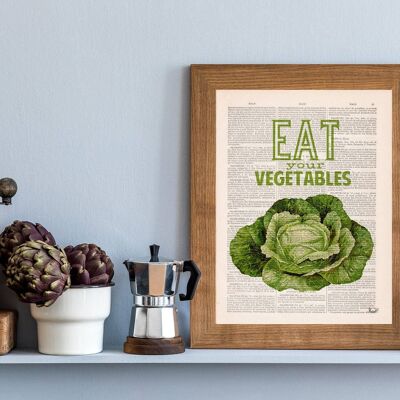 Wall art prints, Eat your vegetables, Kitchen wall decor, Giclee art, Dictionary art, Veggies print, Foodie gift, Kitchen Wall art TYQ037 - Book Page L 8.1x12 (No Hanger)