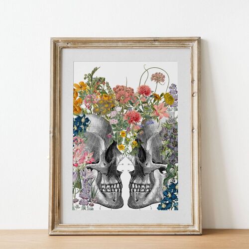 We bloom together. Flower Skull Art - A3 White 11.7x16.5