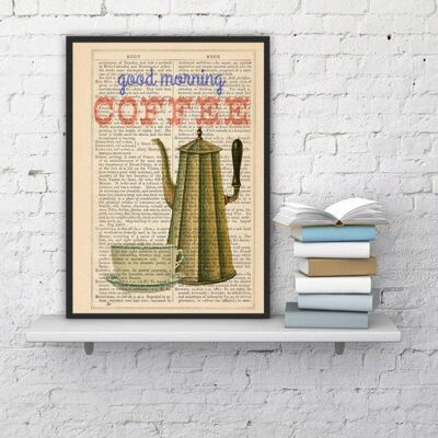 Signe de café de printemps de bienvenue imprimé sur la page du livre du dictionnaire Art Giclee Print Illustration art decor Good morning illustration TYQ043 - Book Page S 5x7