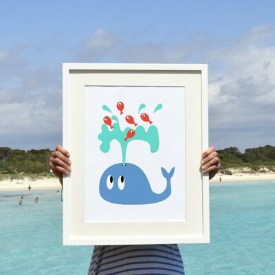 Whale with fishes Nursery room - A3 White 11.7x16.5