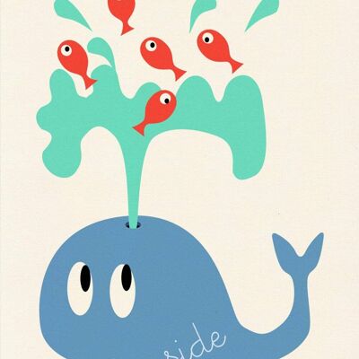Whale with fishes Nursery room - A5 White 5.8x8.2 (No Hanger)