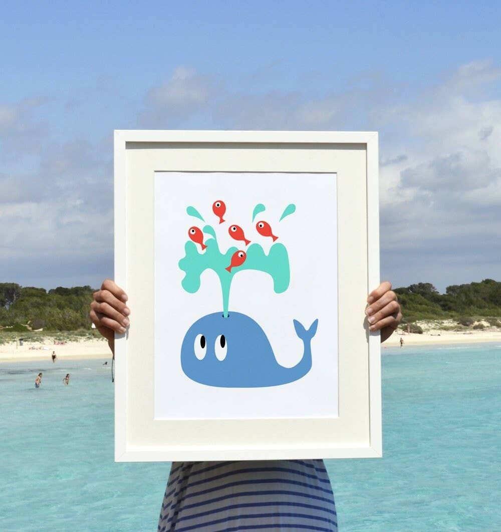 Wal mit Fischen Kinderzimmer - Weiß 8x10