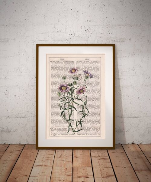 Wild daisies in lilac Flower Wall art - Book Page L 8.1x12 (No Hanger)