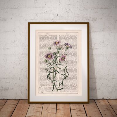 Wilde Gänseblümchen in lila Blumenwandkunst – Buchseite L 8,1 x 12 (ohne Aufhänger)