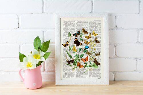 Wild Flowers and Butterflies Art Print - Book Page L 8.1x12 (No Hanger)