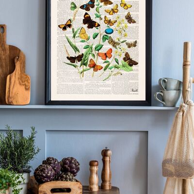 Stampa artistica di fiori selvatici e farfalle - A4 bianco 8,2 x 11,6