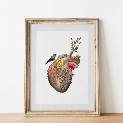 Wild Flowers Heart Print - A3 White 11.7x16.5 (No Hanger)