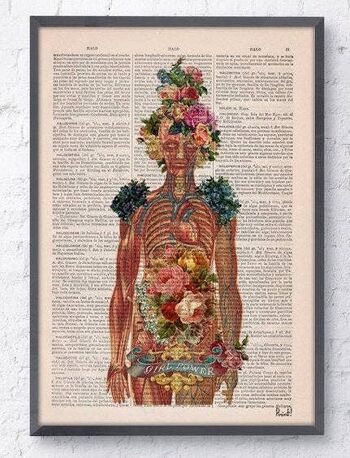 Cadeau femme, Art mural anatomie - Squelette fleur - Art mural féministe - Art squelette humain - Illustration anatomie - Dictionnaire imprimé - SKA115 - Page de livre M 6.4x9.6 (Pas de cintre) 3