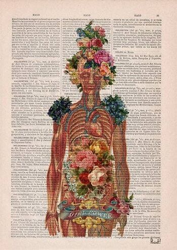 Cadeau femme, Anatomy Wall Art - Flower Skeleton - Feminist Wall Art - Human Skeleton Art - Anatomy Illustration - Dictionary Print - SKA115 - A5 White 5.8x8.2 4