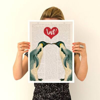 Xmas gift for her, Girlfriend gift, Christmas Gifts, Penguins in love, Nursery art, LOVE poster, Wall art, Wall decor Love art ANI015PA3 (No Hanger)