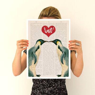 Weihnachtsgeschenk für sie, Geschenk für Freundin, Weihnachtsgeschenke, Pinguine in der Liebe, Kinderzimmer Kunst, Liebesposter, Wandkunst, Wanddekoration Liebeskunst ANI015PA3 (kein Aufhänger)