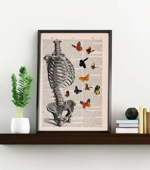 Xmas Svg - Wall art print - Human Skeleton Torso full of butterflies - Anatomy Print gift - Anatomical decoration - science art - SKA095 - Book Page L 8.1x12 (No Hanger)