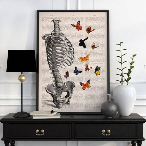 Xmas Svg - Wall art print - Human Skeleton Torso full of butterflies - Anatomy Print gift - Anatomical decoration - science art - SKA095 - A5 White 5.8x8.2 (No Hanger)