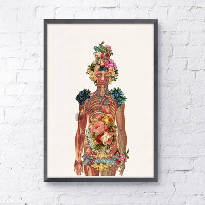 Xmas Svg, Anatomy Wall Art - Scheletro di fiori - Arte della parete femminista - Arte dello scheletro umano - Illustrazione di anatomia - Stampa dizionario - SKA115PA3 - A4 bianco 8,2 x 11,6
