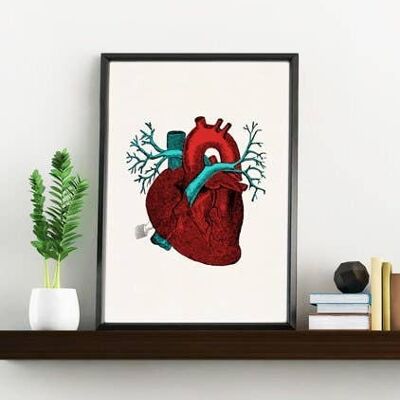 Xmas Svg, Boyfriend Christmas Gift, Christmas Svg, Gift for her, Christmas Gift, Art print Anatomical Heart in red and blue tones, SKA057 - A5 White 5.8x8.2 (No Hanger)