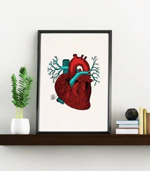 Xmas Svg, Boyfriend Christmas Gift, Christmas Svg, Gift for her, Christmas Gift, Art print Anatomical Heart in red and blue tones, SKA057 - A4 White 8.2x11.6 (No Hanger)