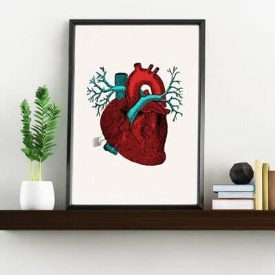 Xmas Svg, Boyfriend Christmas Gift, Christmas Svg, Gift for her, Christmas Gift, Art print Anatomical Heart in red and blue tones, SKA057 - A3 White 11.7x16.5 (No Hanger)