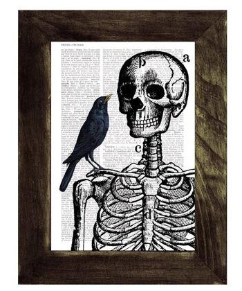 Svg de Noël, cadeau de Noël cadeau de médecin squelette et corbeau impression sur page de livre Vintage décor halloween art anatomique, cadeau d'étudiants en médecine SKA071 - Page de livre L 8.1x12 (sans cintre) 1
