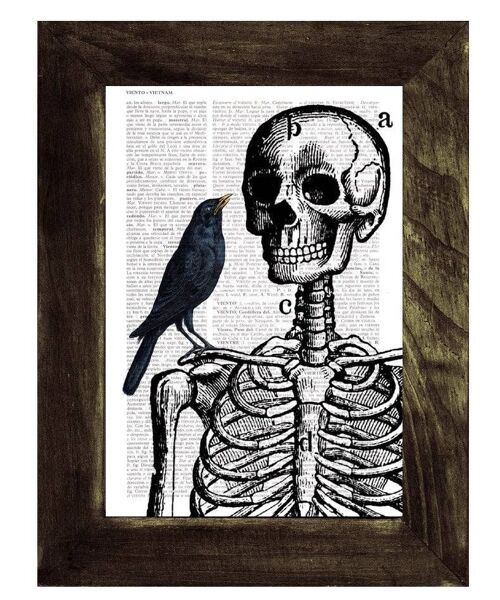 Xmas Svg, Christmas Gift Doctor gift Skeleton and Crow Print on Vintage Book page halloween decor anatomic art, medical students gift SKA071 - Book Page M 6.4x9.6 (No Hanger)