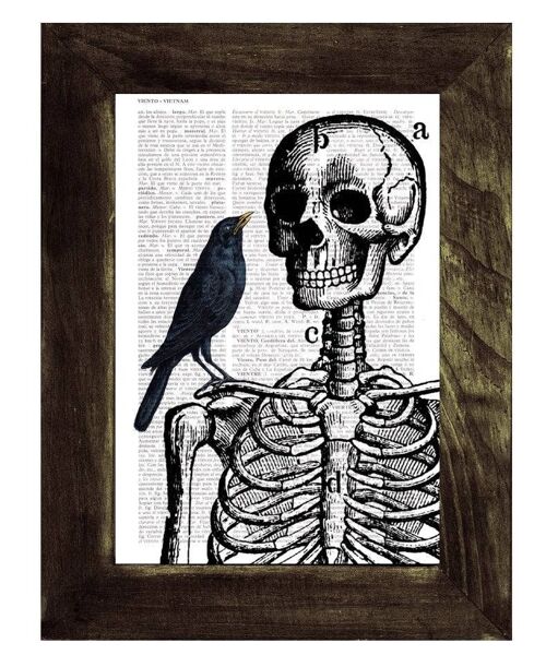 Xmas Svg, Christmas Gift Doctor gift Skeleton and Crow Print on Vintage Book page halloween decor anatomic art, medical students gift SKA071 - Music L 8.2x11.6 (No Hanger)