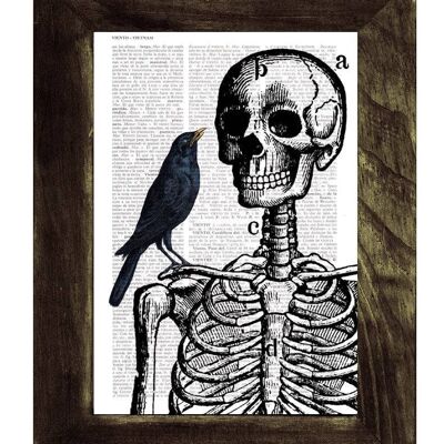 Xmas Svg, Christmas Gift Doctor gift Skeleton and Crow Print on Vintage Book page halloween decor anatomic art, medical students gift SKA071 - Music L 8.2x11.6 (No Hanger)