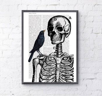 Svg de Noël, cadeau de Noël cadeau médecin squelette et corbeau impression sur page de livre Vintage décor halloween art anatomique, cadeau étudiants en médecine SKA071 - A3 blanc 11,7 x 16,5 3