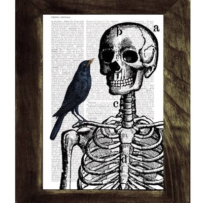 Svg de Noël, cadeau de Noël cadeau de médecin squelette et corbeau impression sur page de livre Vintage décor d'halloween art anatomique, cadeau d'étudiants en médecine SKA071 - A5 blanc 5,8 x 8,2 (sans cintre)