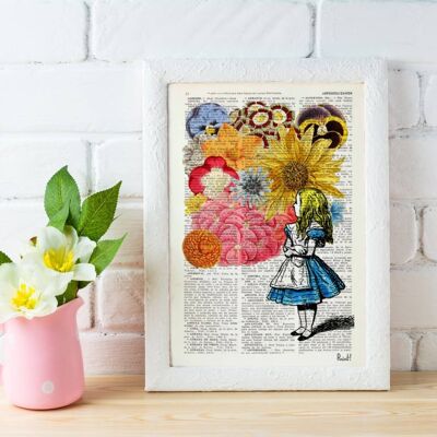 Xmas Svg, Weihnachtsgeschenk für Frauen - Art Deco - Geschenke Idee Svg - Alice im Wunderland mit wilden Blumen perfekt für Geschenke für sie ALW025b - Buchseite M 6,4 x 9,6