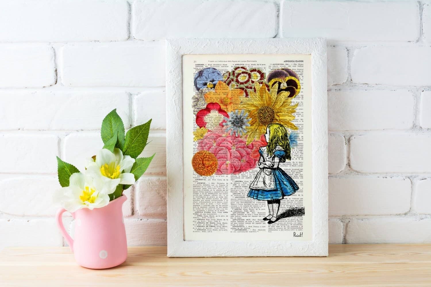 Xmas Svg, Weihnachtsgeschenk für Frauen - Art Deco - Geschenke Idee Svg - Alice im Wunderland mit wilden Blumen perfekt für Geschenke für sie ALW025b - Musik L 8,2 x 11,6