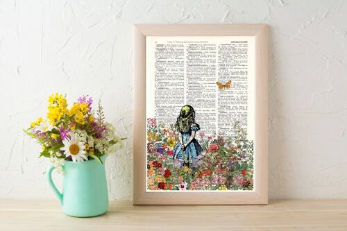 Xmas Svg, Christmas Gifts, Alice looking at the Orange Butterfly. Alice in Wonderland wall art, Wall decor Alice print, nursery art ALW046 - Book Page L 8.1x12