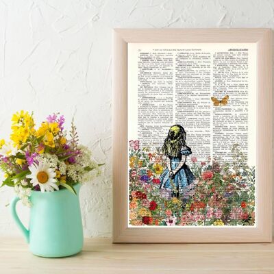 Xmas Svg, Christmas Gifts, Alice looking at the Orange Butterfly. Alice in Wonderland wall art, Wall decor Alice print, nursery art ALW046 - Book Page L 8.1x12