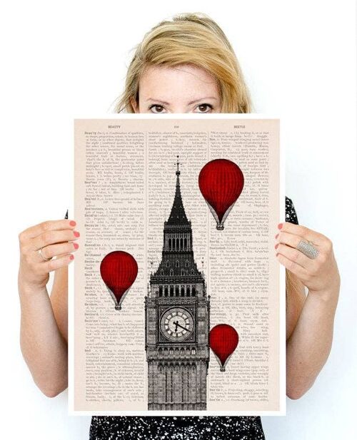 Xmas Svg, Christmas Gifts, Big Ben and a Ballon Ride Poster, London Art, Wall Art, Wall Decor, England Art Poster, Poster Art TVH009PA3 (No Hanger)