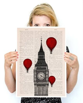 Svg de Noël, cadeaux de Noël, Big Ben et une affiche de tour de ballon, art de Londres, art de mur, décor de mur, affiche d'art de l'Angleterre, affiche d'art TVH009PA3 (aucun cintre) 1