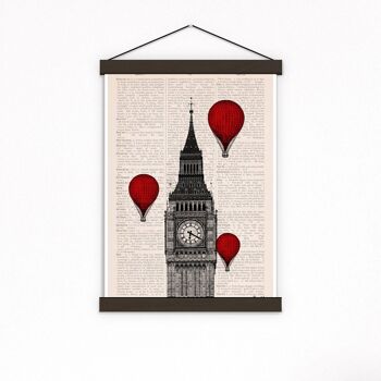 Svg de Noël, cadeaux de Noël, Big Ben et une affiche de tour de ballon, art de Londres, art de mur, décor de mur, affiche d'art de l'Angleterre, affiche d'art TVH009PA3 (aucun cintre) 2