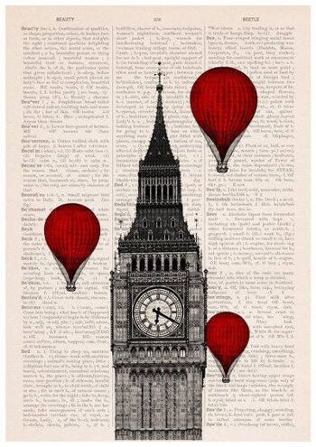 Svg de Noël, cadeaux de Noël, Big Ben et une affiche de tour de ballon, art de Londres, art de mur, décor de mur, affiche d'art de l'Angleterre, affiche d'art TVH009PA3 (aucun cintre) 3