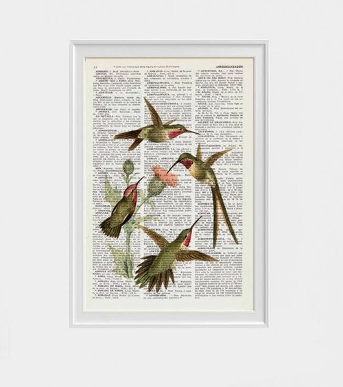 Xmas Svg, Christmas Gifts, Hummingbirds with cardoon flowers, Print on Dictionary, Hummingbird Art, Housewarming gift, Home gifts, ANI250 - Book Page L 8.1x12 (No Hanger)