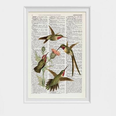 Xmas Svg, Christmas Gifts, Hummingbirds with cardoon flowers, Print on Dictionary, Hummingbird Art, Housewarming gift, Home gifts, ANI250 - Music L 8.2x11.6 (No Hanger)