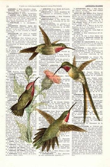 Noël Svg, cadeaux de Noël, colibris avec des fleurs de cardon, impression sur dictionnaire, colibri Art, cadeau de pendaison de crémaillère, cadeaux maison, ANI250 - A4 blanc 8,2 x 11,6 2