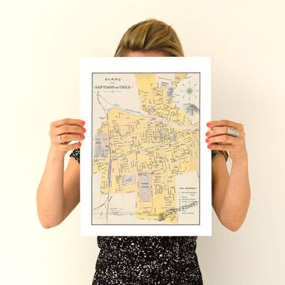 Xmas Svg, Christmas Gifts, Santiago de Chile old city map, Vintage map poster, Old City poster, Wall art, Wall decor Vintage map TVH235WA3 (No Hanger)