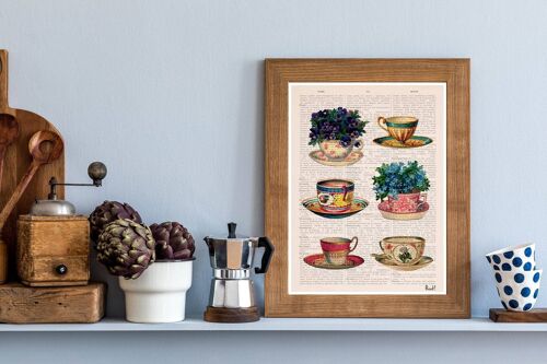 Xmas Svg, Christmas Gifts, Vintage tea cups collection poster, Tea cup art, Kitchen art, art, Wall art, Wall decor, Kitchen art TVH230PA3