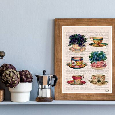 Xmas Svg, Christmas Gifts, Vintage tea cups collection poster, Tea cup art, Kitchen art, art, Wall art, Wall decor, Kitchen art TVH230PA3