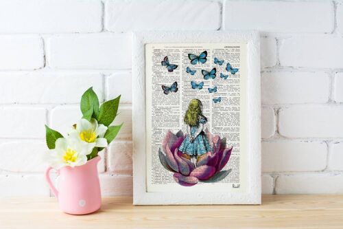 Xmas Svg, Christmas Ornaments Gift Ideas Alice in Wonderland blue butterfly on Vintage Dictionary Book the best choice for gifts ALW013b - Book Page M 6.4x9.6