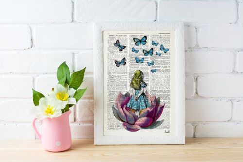Xmas Svg, Christmas Ornaments Gift Ideas Alice in Wonderland blue butterfly on Vintage Dictionary Book the best choice for gifts ALW013b - Book Page L 8.1x12