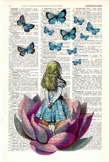 Svg de Noël, décorations de Noël idées cadeaux Alice au pays des merveilles papillon bleu sur dictionnaire Vintage livre le meilleur choix pour les cadeaux ALW013b - page de livre L 8.1x12 2