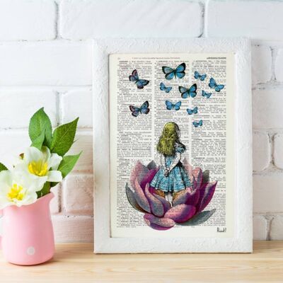 Xmas Svg, Weihnachtsschmuck Geschenkideen Alice im Wunderland blauer Schmetterling auf Vintage Dictionary Book die beste Wahl für Geschenke ALW013b – Buchseite S 5x7