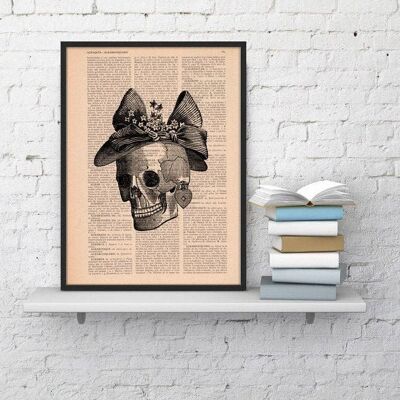 Xmas Svg, Gift for her Christmas Gift Doctor gift Skull Book Print Vintage Print Skull of a woman with a hat Collage book print art SKA009 - Book Page M 6.4x9.6 (No Hanger)