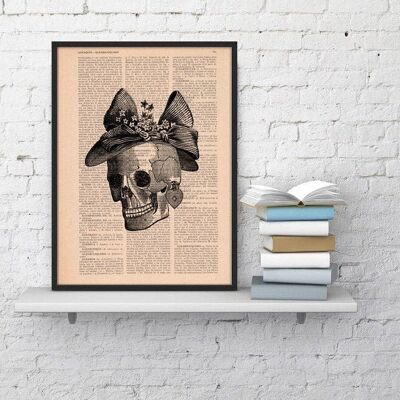 Xmas Svg, Gift for her Christmas Gift Doctor gift Skull Book Print Vintage Print Skull of a woman with a hat Collage book print art SKA009 - A3 White 11.7x16.5 (No Hanger)